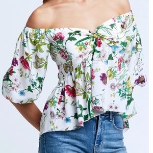 L'AGENCE Elena Floral Phuket Off Shoulder Silk Top was $298.00